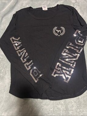 PINK Victoria's Secret Black Long Sleeve Sequin Logo Tee